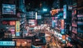 Glowing neon lights illuminate busy Mong Kok generated by AI