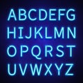 Glowing neon lights vector signs, typeset, letters, font, alphabet Royalty Free Stock Photo
