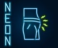 Glowing neon line Abdominal bloating icon isolated on black background. Constipation or diarrhea. Colorful outline