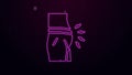 Glowing neon line Abdominal bloating icon isolated on black background. Constipation or diarrhea. 4K Video motion