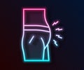 Glowing neon line Abdominal bloating icon isolated on black background. Constipation or diarrhea. Vector