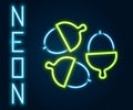 Glowing neon line Acorn icon isolated on black background. Colorful outline concept. Vector