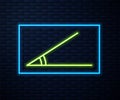 Glowing neon line Acute angle of 45 degrees icon isolated on brick wall background. Vector Illustration