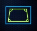 Glowing neon line Acute trapezoid shape icon isolated on brick wall background. Vector