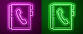 Glowing neon line Address book icon isolated on purple and green background. Notebook, address, contact, directory Royalty Free Stock Photo