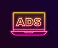 Glowing neon line Advertising icon isolated on black background. Concept of marketing and promotion process. Responsive Royalty Free Stock Photo