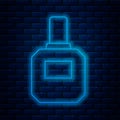 Glowing neon line Aftershave icon isolated on brick wall background. Cologne spray icon. Male perfume bottle. Vector Royalty Free Stock Photo