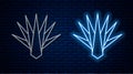 Glowing neon line Agave icon isolated on brick wall background. Traditional Mexican plant. Vector