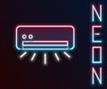 Glowing neon line Air conditioner icon isolated on black background. Split system air conditioning. Cool and cold Royalty Free Stock Photo