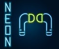 Glowing neon line Air headphones icon icon isolated on black background. Holder wireless in case earphones garniture Royalty Free Stock Photo