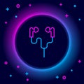 Glowing neon line Air headphones icon icon isolated on black background. Holder wireless in case earphones garniture Royalty Free Stock Photo