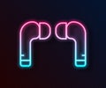 Glowing neon line Air headphones icon icon isolated on black background. Holder wireless in case earphones garniture Royalty Free Stock Photo