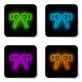 Glowing neon line Air headphones icon icon isolated on white background. Holder wireless in case earphones garniture