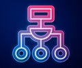 Glowing neon line Algorithm icon isolated on blue background. Algorithm symbol design from Artificial Intelligence