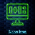 Glowing neon line Algorithm icon isolated on brick wall background. Algorithm symbol design from Artificial Intelligence Royalty Free Stock Photo