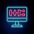 Glowing neon line Algorithm icon isolated on brick wall background. Algorithm symbol design from Artificial Intelligence Royalty Free Stock Photo