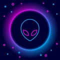 Glowing neon line Alien icon isolated on black background. Extraterrestrial alien face or head symbol. Colorful outline Royalty Free Stock Photo