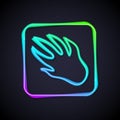 Glowing neon line Alligator crocodile paw footprint icon isolated on black background. Vector