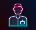 Glowing neon line Analyst engineer icon isolated on black background. Vector