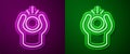 Glowing neon line Anger icon isolated on purple and green background. Anger, rage, screaming concept. Vector