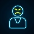Glowing neon line Angry customer icon isolated on black background. Colorful outline concept. Vector