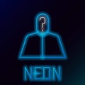 Glowing neon line Anonymous man with question mark icon isolated on black background. Unknown user, incognito profile Royalty Free Stock Photo