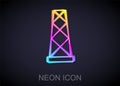 Glowing neon line Antenna icon isolated on black background. Radio antenna wireless. Technology and network signal radio