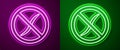 Glowing neon line Anti worms parasite icon isolated on purple and green background. Vector