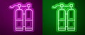 Glowing neon line Aqualung icon isolated on purple and green background. Oxygen tank for diver. Diving equipment Royalty Free Stock Photo