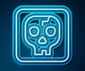 Glowing neon line Archeology icon isolated on blue background. Vector