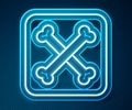 Glowing neon line Archeology icon isolated on blue background. Vector