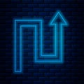 Glowing neon line Arrow icon isolated on brick wall background. Direction Arrowhead symbol. Navigation pointer sign Royalty Free Stock Photo