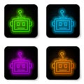 Glowing neon line Artificial intelligence robot icon isolated on white background. Machine learning, cloud computing Royalty Free Stock Photo
