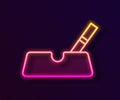 Glowing neon line Ashtray with cigarette icon isolated on black background. Vector Royalty Free Stock Photo