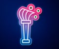 Glowing neon line Aspergillum icon isolated on blue background. Vector