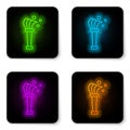 Glowing neon line Aspergillum icon isolated on white background. Black square button. Vector Royalty Free Stock Photo