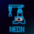 Glowing neon line Assembly line icon isolated on black background. Automatic production conveyor. Robotic industry
