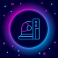 Glowing neon line Astronaut helmet icon isolated on black background. Colorful outline concept. Vector