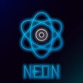 Glowing neon line Atom icon isolated on black background. Symbol of science, education, nuclear physics, scientific Royalty Free Stock Photo