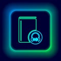 Glowing neon line Audio book icon isolated on black background. Book with headphones. Audio guide sign. Online learning Royalty Free Stock Photo