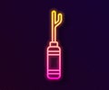 Glowing neon line Awl tool with wooden handle icon isolated on black background. Work equipment tailor industry. Vector Royalty Free Stock Photo