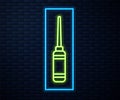 Glowing neon line Awl tool with wooden handle icon isolated on brick wall background. Work equipment tailor industry Royalty Free Stock Photo
