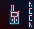 Glowing neon line Baby monitor walkie talkie icon isolated on black background. Colorful outline concept. Vector Royalty Free Stock Photo