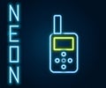 Glowing neon line Baby monitor walkie talkie icon isolated on black background. Colorful outline concept. Vector Royalty Free Stock Photo