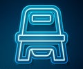 Glowing neon line Baby potty icon isolated on blue background. Chamber pot. Vector