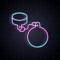 Glowing neon line Ball on chain icon isolated on black background. Vector