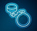 Glowing neon line Ball on chain icon isolated on blue background. Vector