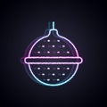 Glowing neon line Ball tea strainer icon isolated on black background. Vector