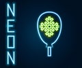 Glowing neon line Balloons with snowflake icon isolated on black background. Merry Christmas and Happy New Year Royalty Free Stock Photo