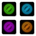 Glowing neon line Ban icon isolated on white background. Stop symbol. Black square button. Vector